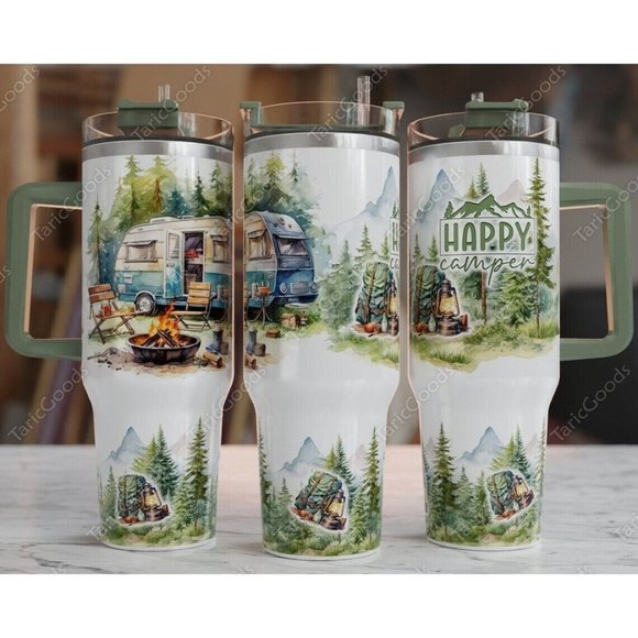 Unbranded Other - Happy Camper , Gift For Her, Mom Daughter Friend 40oz Tumbler Handle Travel Mug